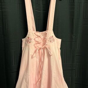 Pink Embroidered Dress with Lace-Up Front